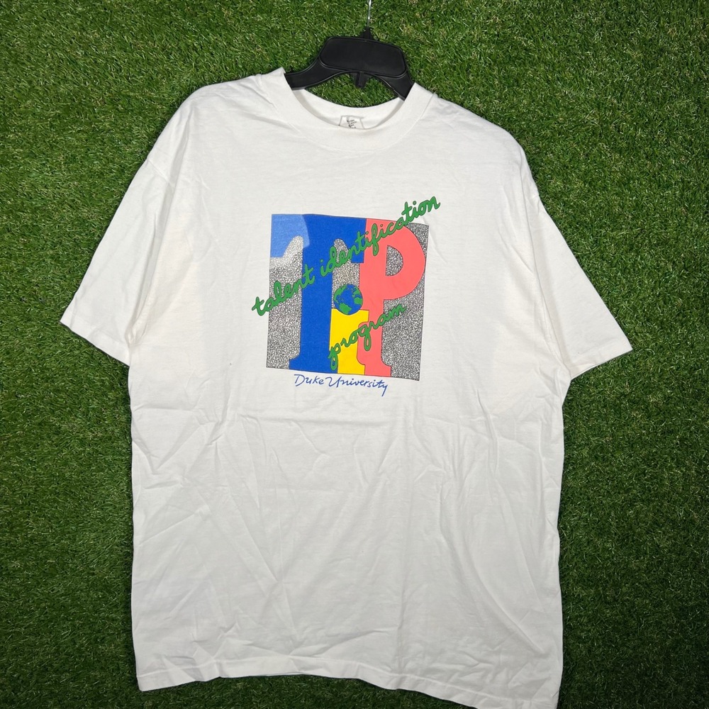 Vintage Duke University TIP Talent Identification Program T Shirt White‎ XL